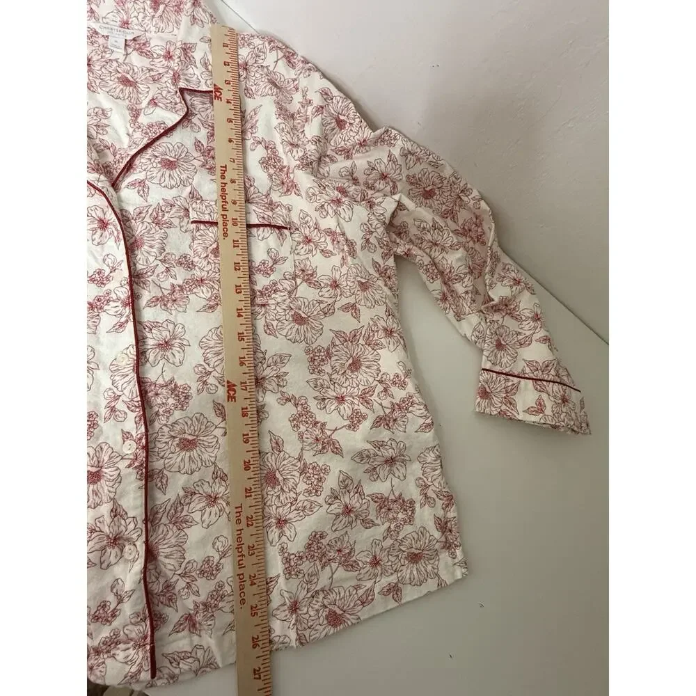 Charter Club Size XL 100% Cotton Flannel Floral Pajama Set Red White PJs Womens